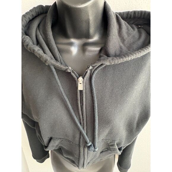 Hollister Crop Feel Good Easy Full Zip Black Long Sleeve Hoodie Sweatshirt S - Picture 2 of 10